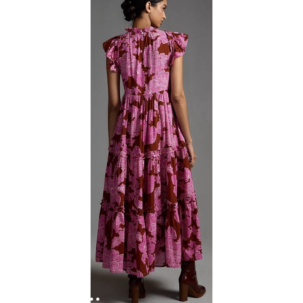 Love The Label Dress Tiered Ruffled Cotton Maxi Floral Print Size S Boho Flowy - Picture 3 of 13